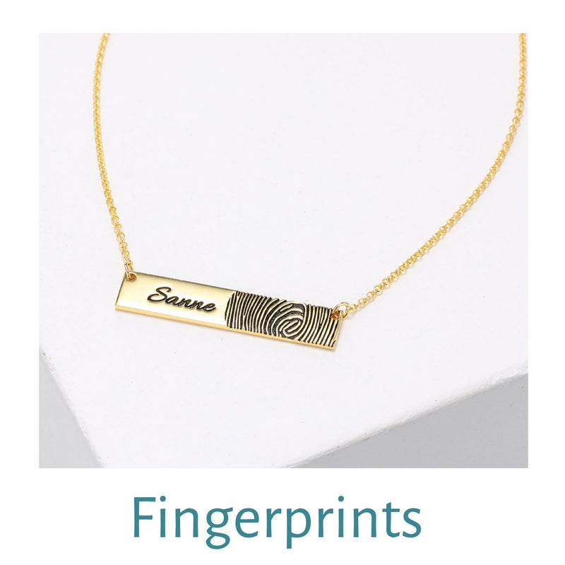 Gold Bar Necklace with childs custom fingerprints
