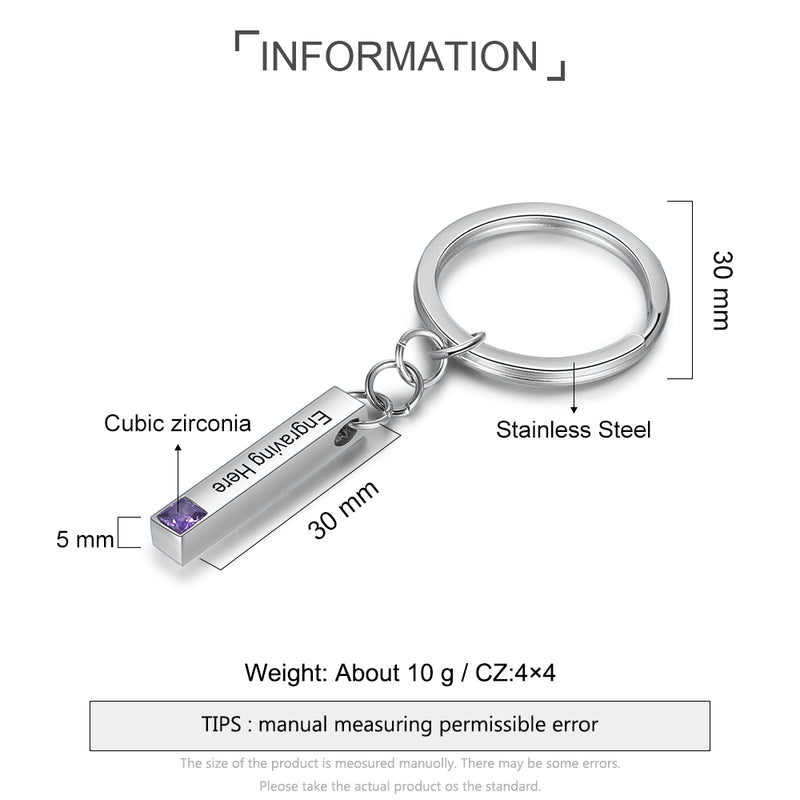 Zoe Personalised Bar Keychain with Birthstone