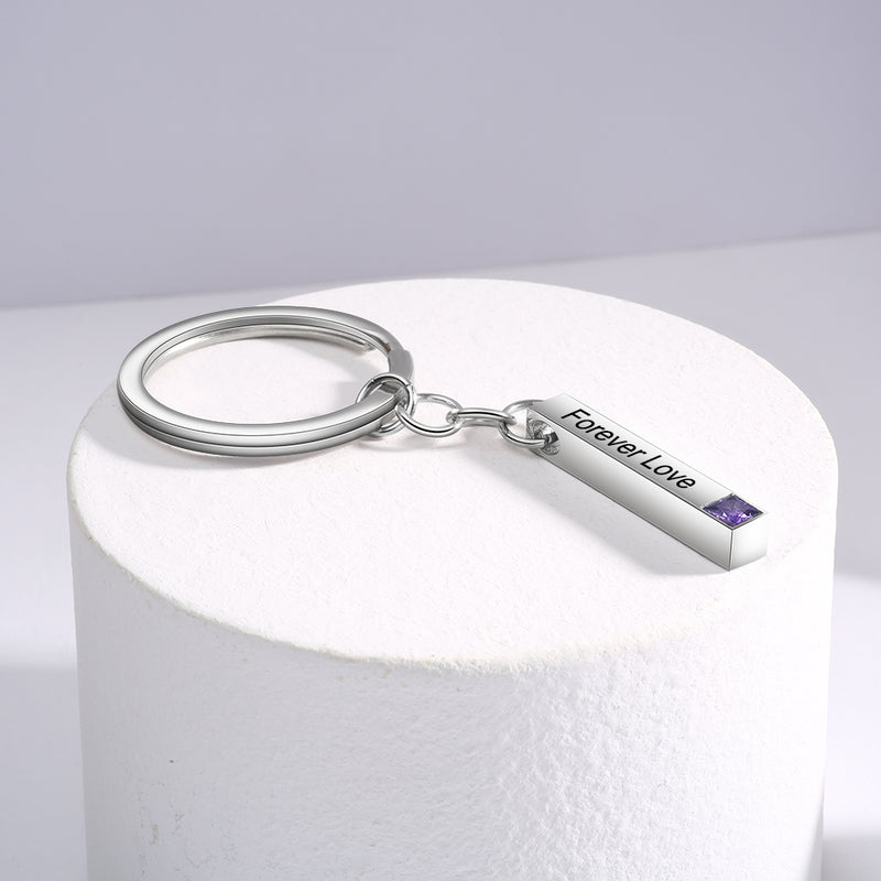 Zoe Personalised Bar Keychain with Birthstone