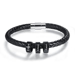 The braided leather accompanied with solid black stainless steel customised beads 