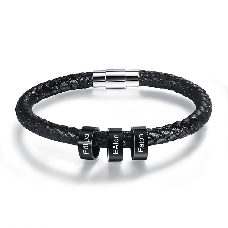 The braided leather accompanied with solid black stainless steel customised beads 