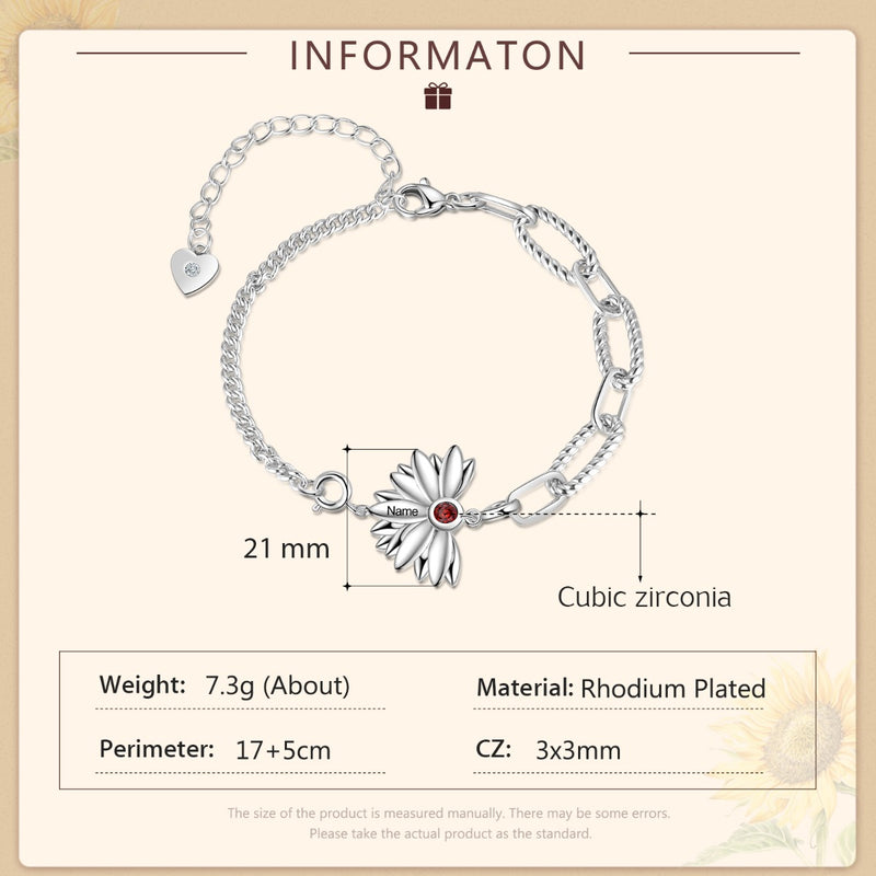 Natalie Birthstone Sunflower Bracelet Personalised