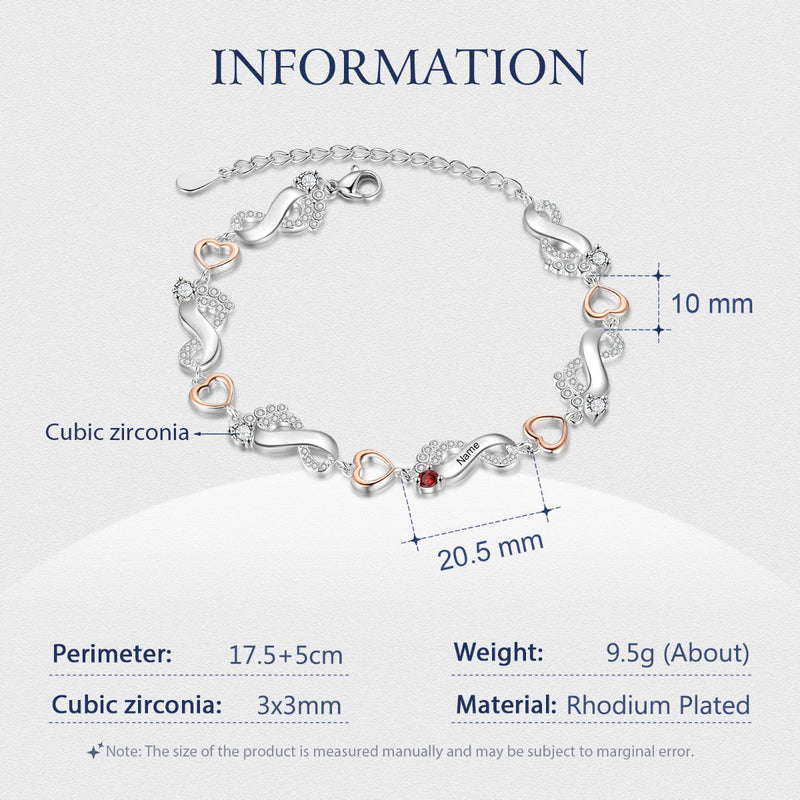 Sally Personalised Footprint Bracelet with Birthstones