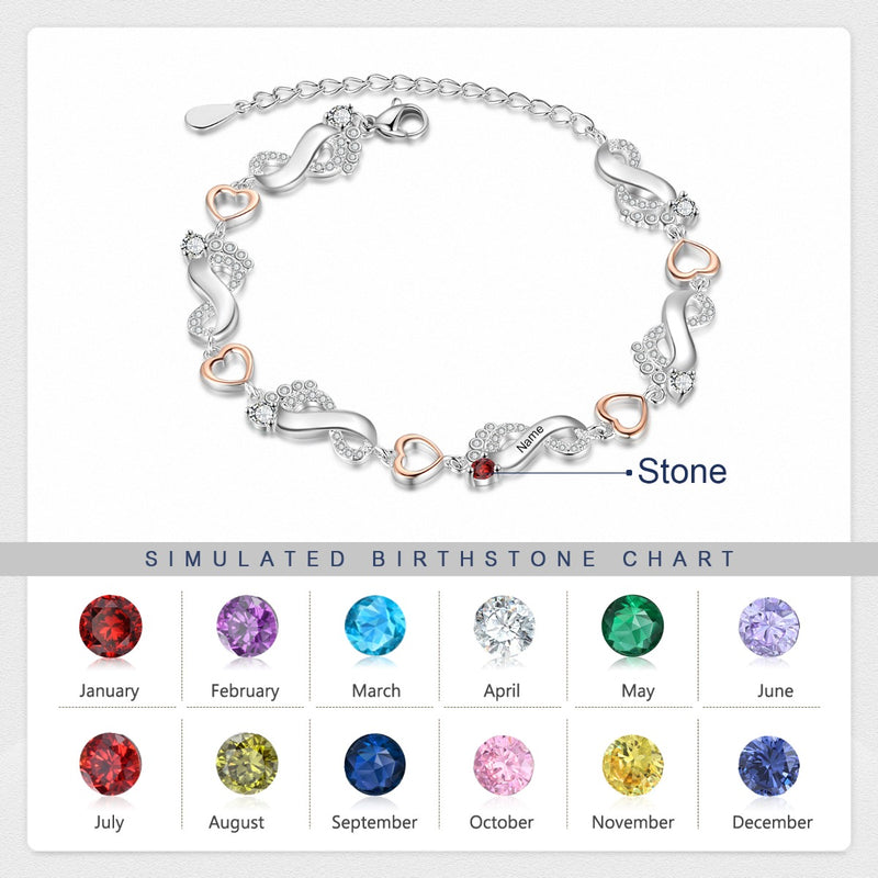 Sally Personalised Footprint Bracelet with Birthstones