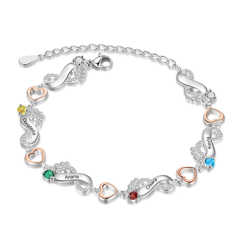 Sally Personalised Footprint Bracelet with Birthstones