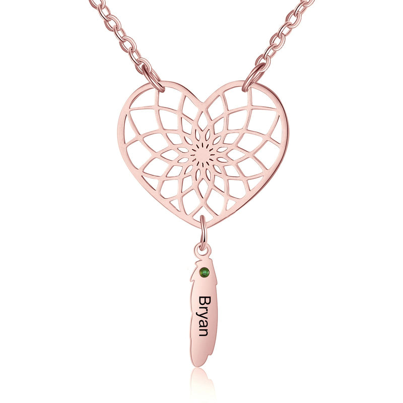 Roya Heart Shaped Custom Names Dreamcatcher Necklace