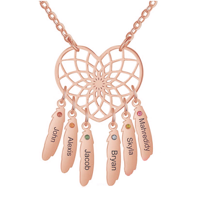 Roya Heart Shaped Custom Names Dreamcatcher Necklace