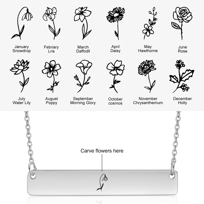 Adina Birth flower Vertical Bar Necklace Personalised