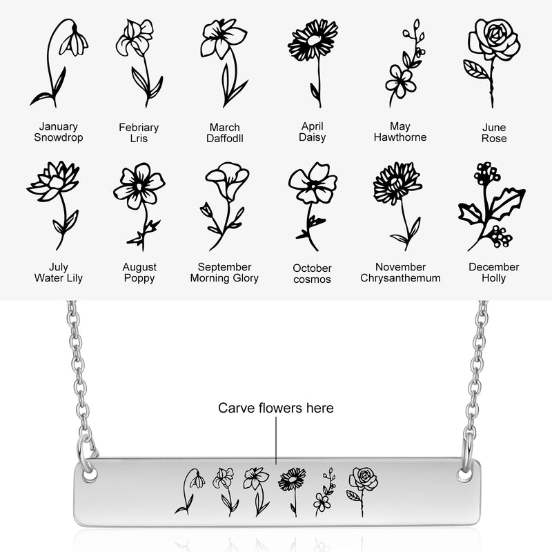 Adina Birth flower Vertical Bar Necklace Personalised