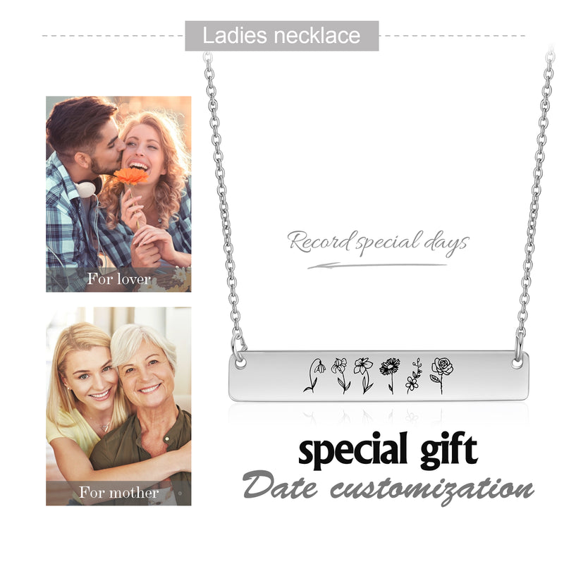 Adina Birth flower Vertical Bar Necklace Personalised