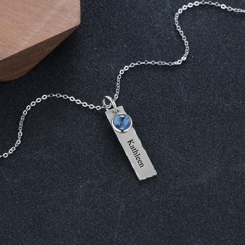 Emily Vertical Bar Personalised Pendant with Birthstone Necklace