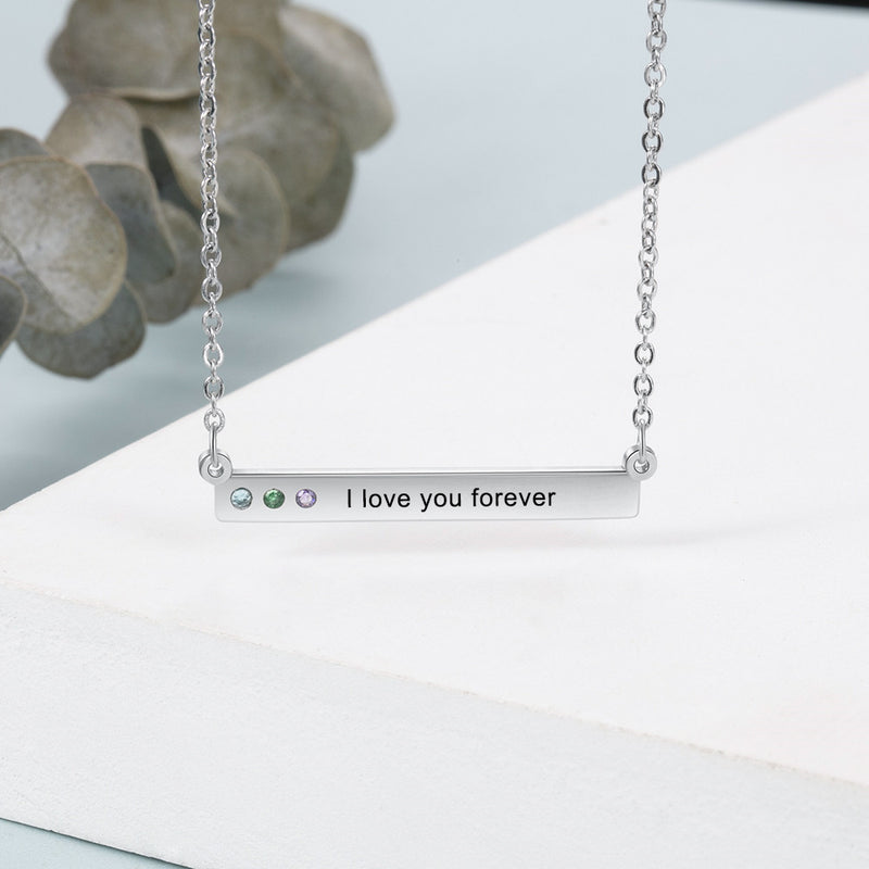 Linda Personalised Horizontal Bar Pendant with Birthstones