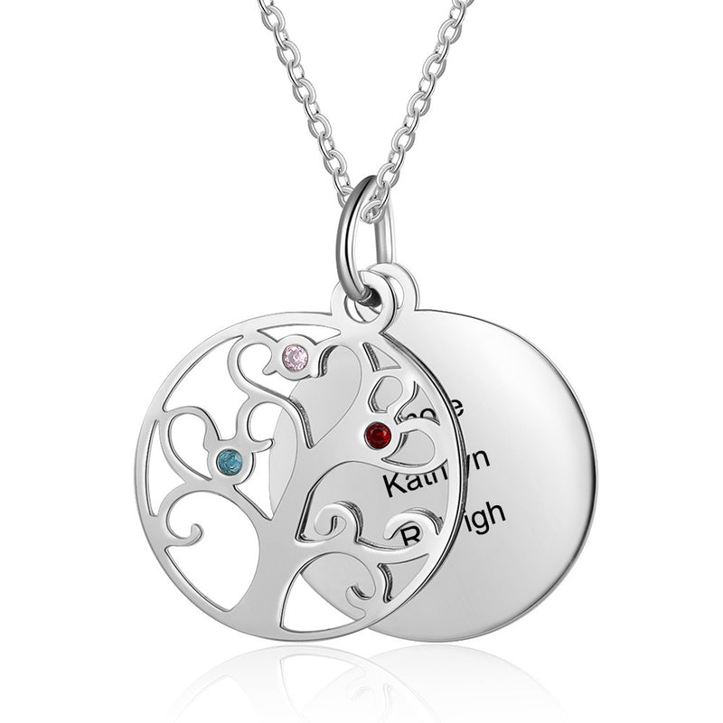 Mila Family Tree Birthstone and Disk Personalised Necklace