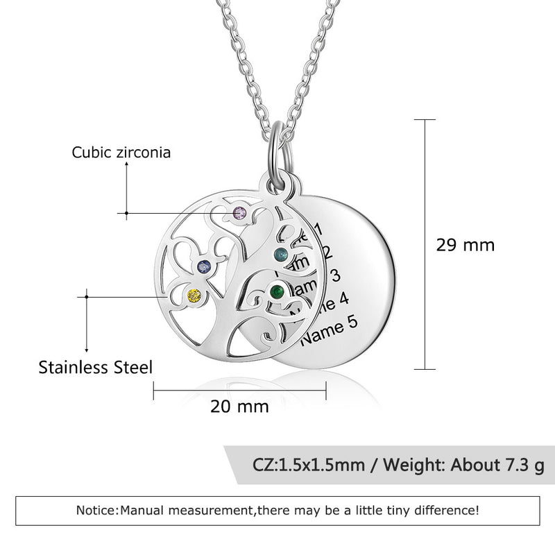 Mila Family Tree Birthstone and Disk Personalised Necklace