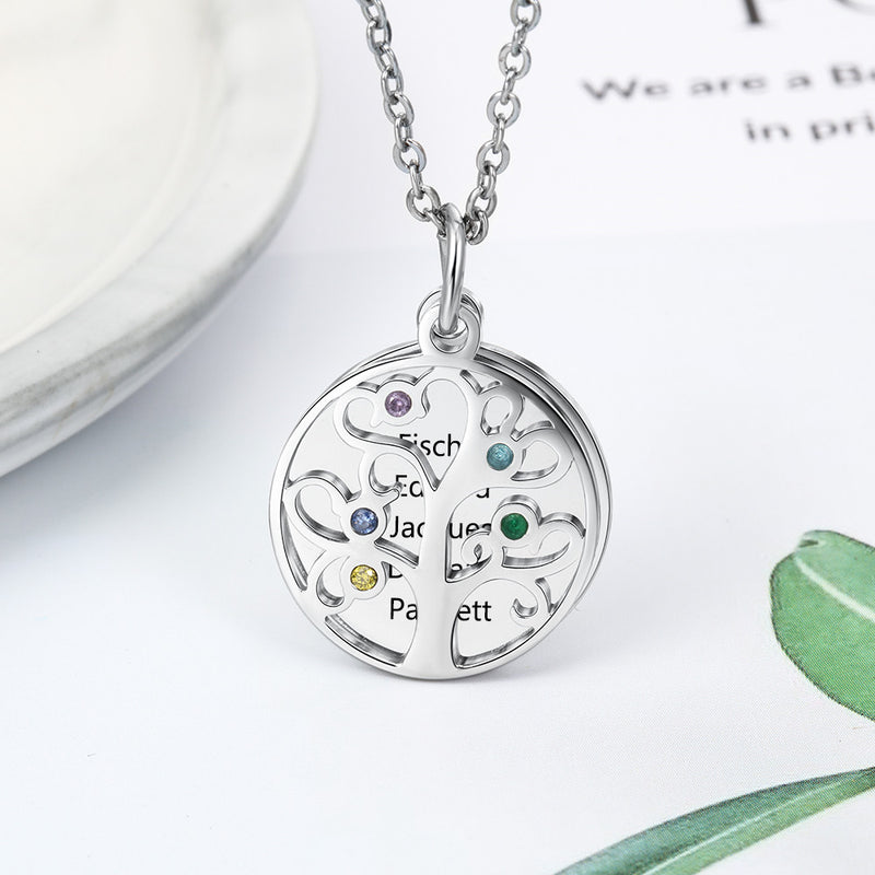 Mila Family Tree Birthstone and Disk Personalised Necklace