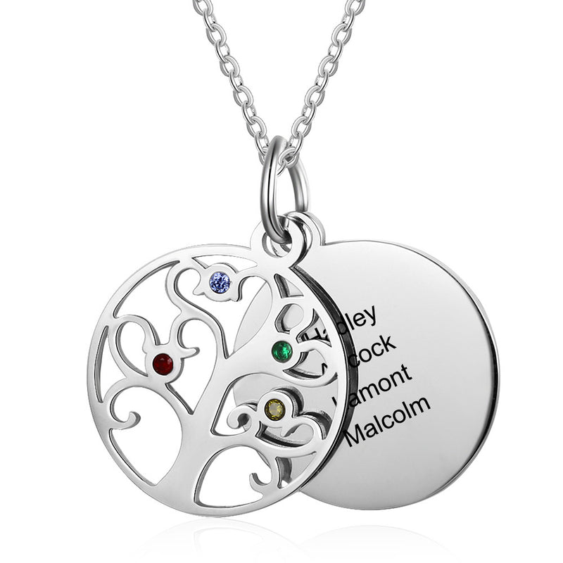 Mila Family Tree Birthstone and Disk Personalised Necklace