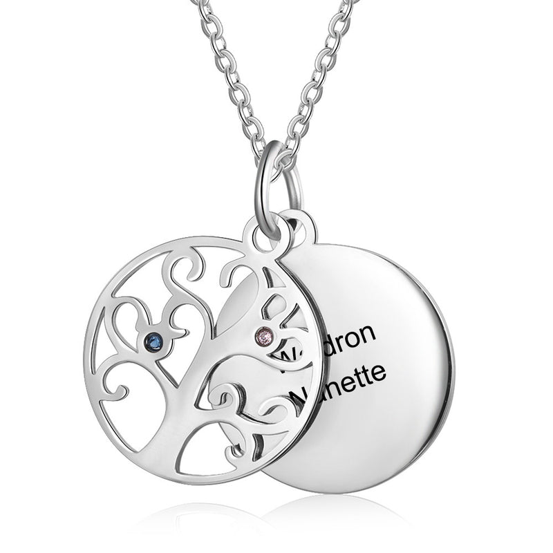 Mila Family Tree Birthstone and Disk Personalised Necklace