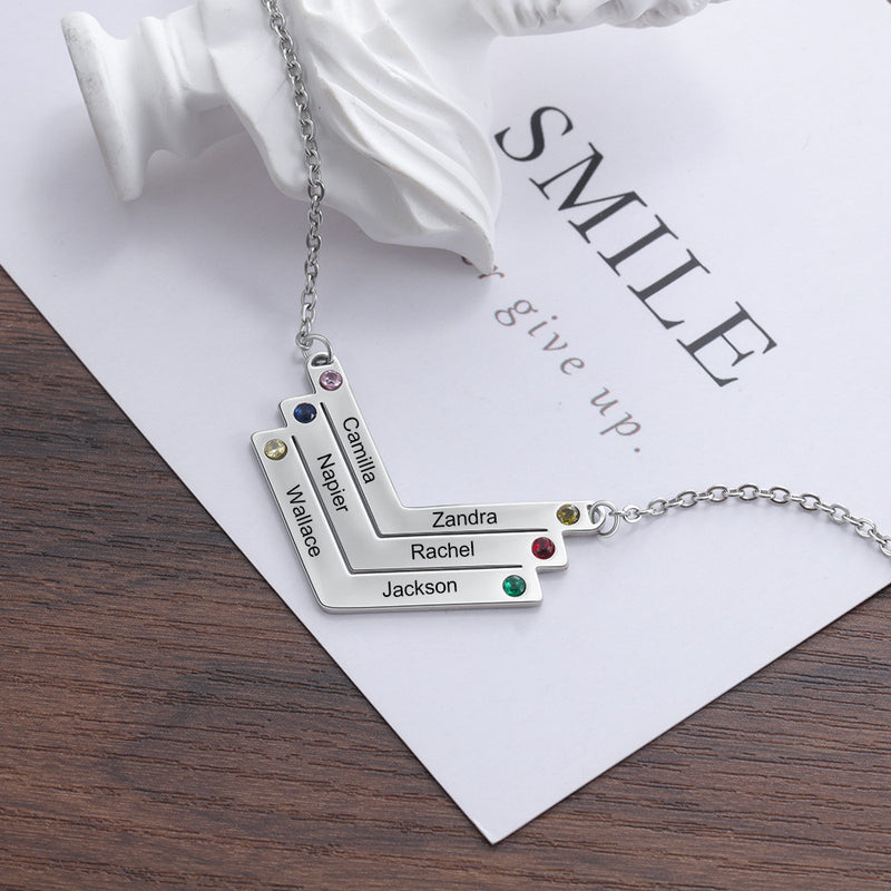 Victoria Custom Names Arrow Birthstone Necklace