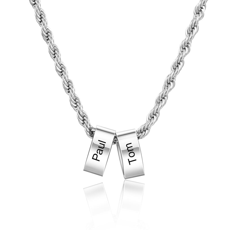 Max Engraved Stainless Steel Charm Bead Necklace