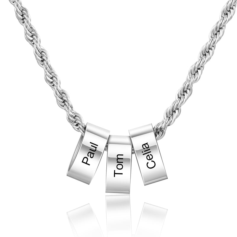 Max Engraved Stainless Steel Charm Bead Necklace