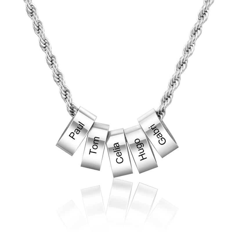 Max Engraved Stainless Steel Charm Bead Necklace