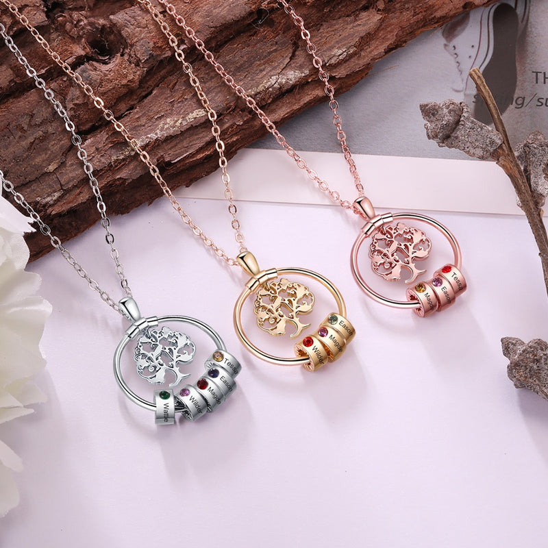 Alina Personalised Bead Circle Pendant with Tree Charm