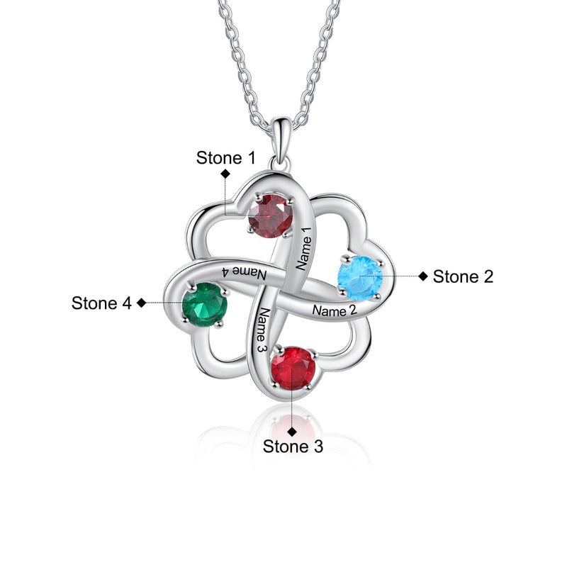 Personalized Intertwined Circle Necklace - 2 Birthstones + 2 Engravings
