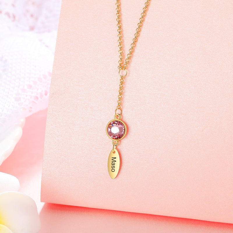 Brooke Personalised Drop Necklace with Name Charm and Birthstone