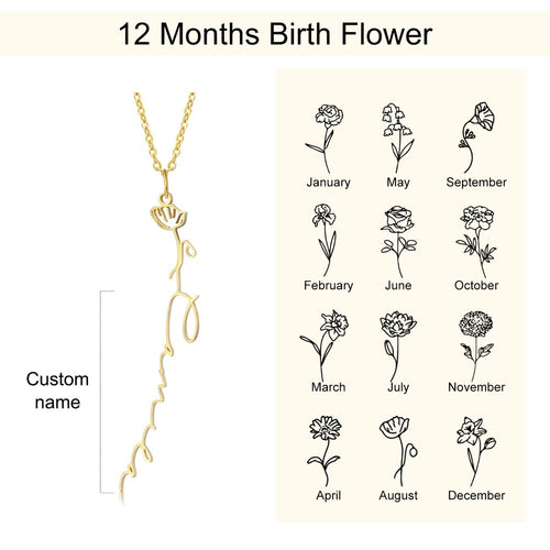 Skye Birthflower Custom Name Necklace