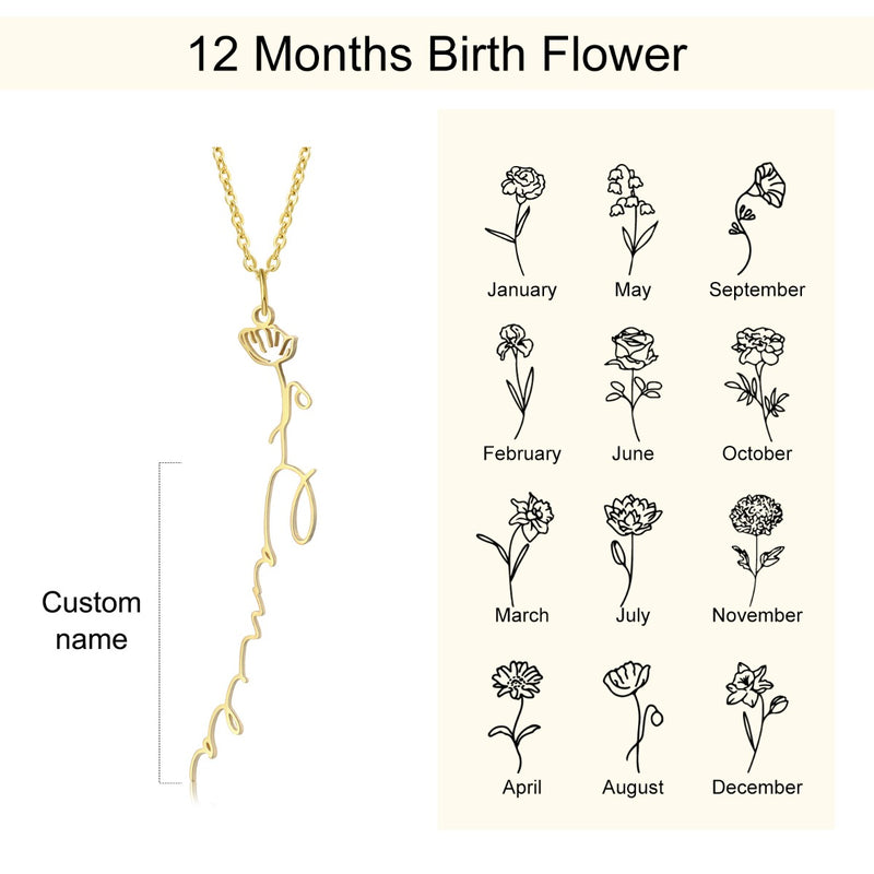 Skye Birthflower Custom Name Necklace