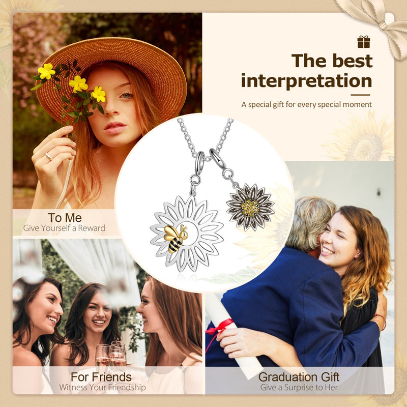 Arpina Silver and Gold Sunflower and Bumble Bee Necklace