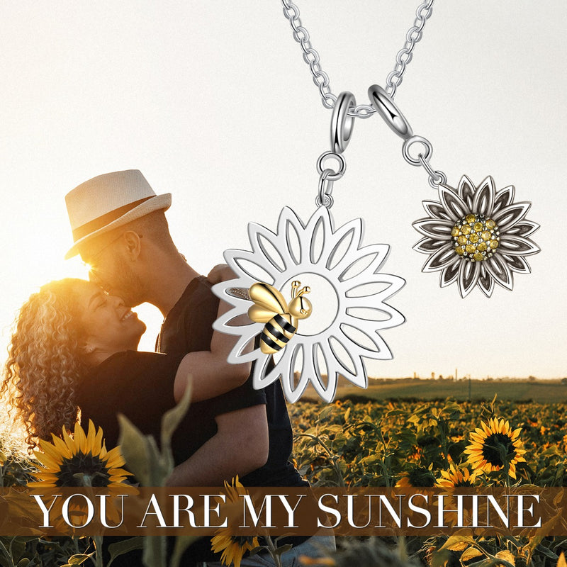 Arpina Silver and Gold Sunflower and Bumble Bee Necklace