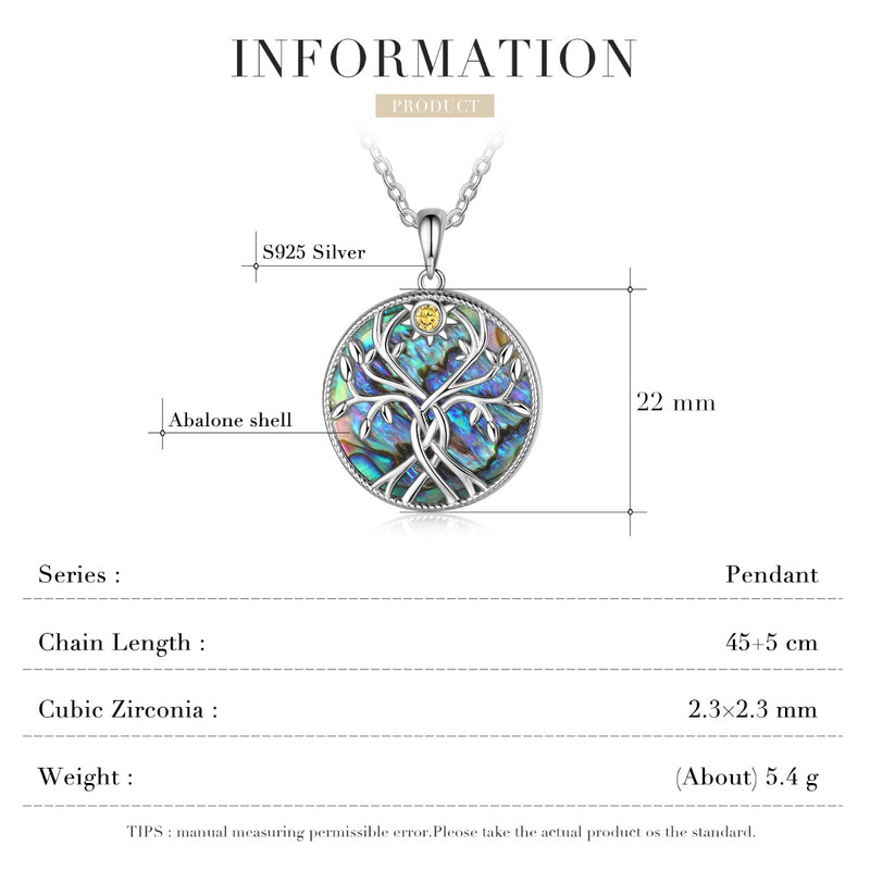 Kira Rhodium Plated Abalone Tree of Life Pendant Necklace