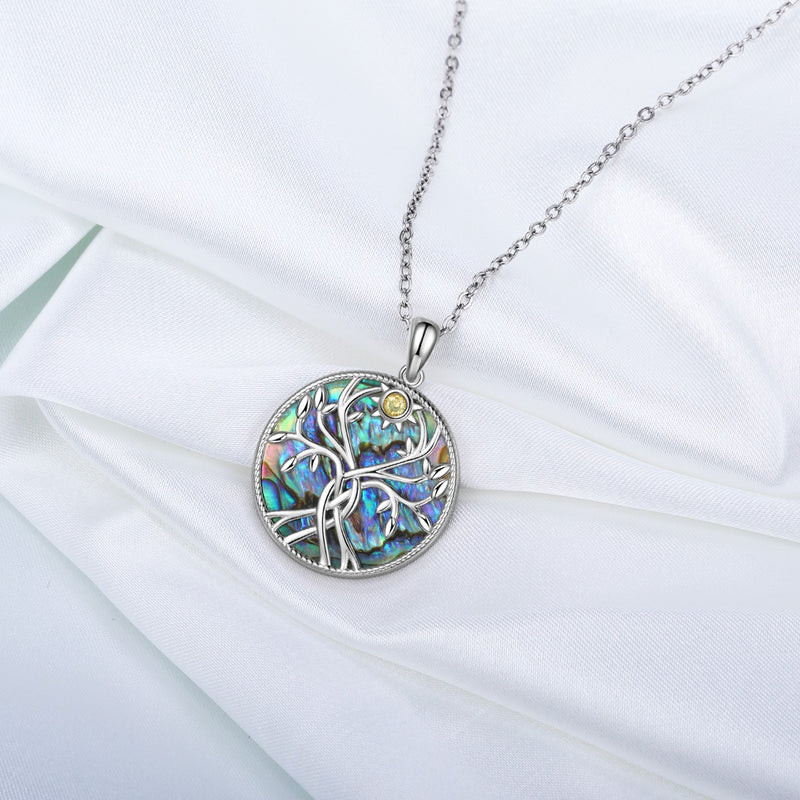 Kira Rhodium Plated Abalone Tree of Life Pendant Necklace