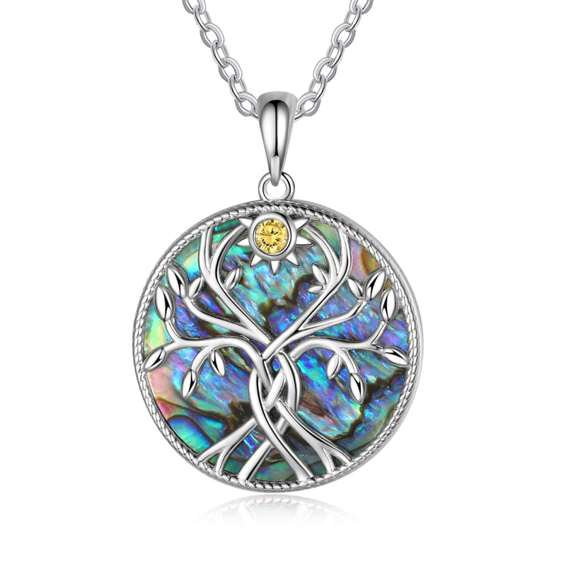 Kira Rhodium Plated Abalone Tree of Life Pendant Necklace