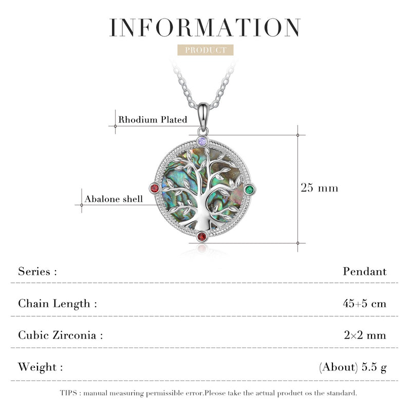 Becky Rhodium Plated Abalone Shell Family Tree Pendant Necklace