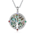 Becky Rhodium Plated Abalone Shell Family Tree Pendant Necklace