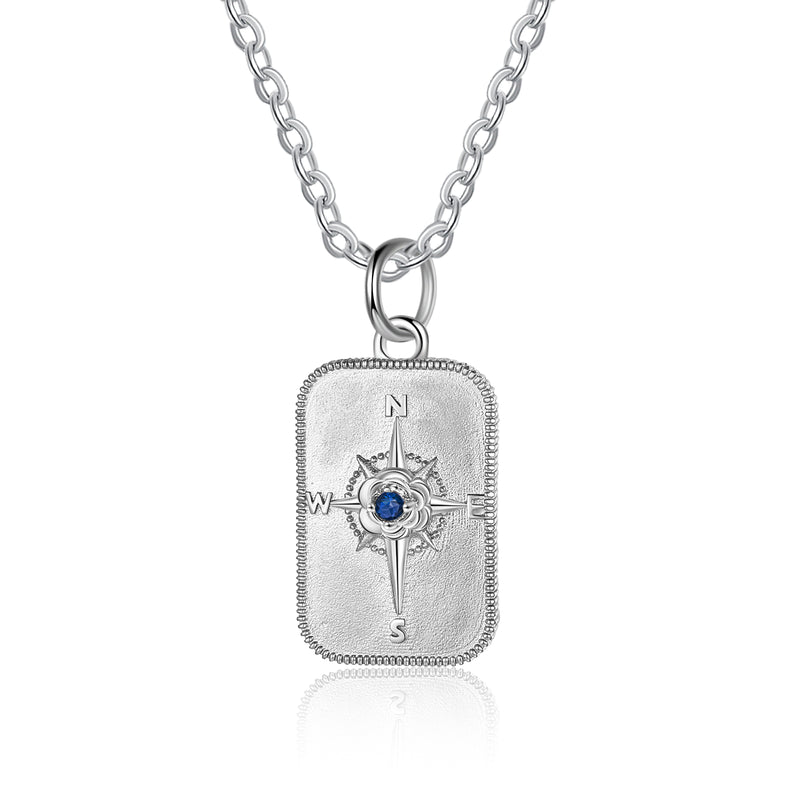 Riley Compass Pendant with Birthstone and Personalisation