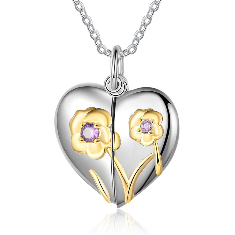 Margaret Heart Shape Flower Birthstone Pendant Necklace