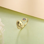 Fluer Gold Birthflower Adjustable Ring with Birthstone